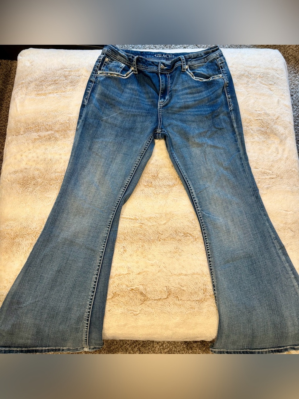 Grace Women’s Medium Blue Bootcut Jeans with Beaded Back Pockets
